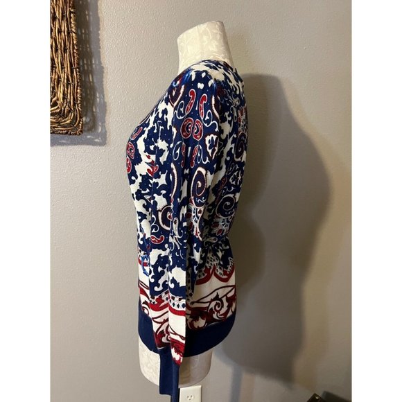 Talbots Womens Sweater Red Blue Ivory S Small Merino Wool NWT $99 - Picture 3 of 7